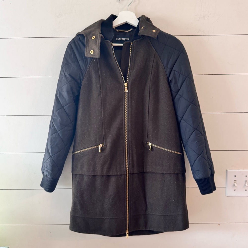 Express Women's Black and Army Green Wool Blend Fall/Winter Utility Jacket Sz XS